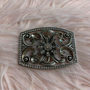 Ornate Silver Crystal Belt Buckle